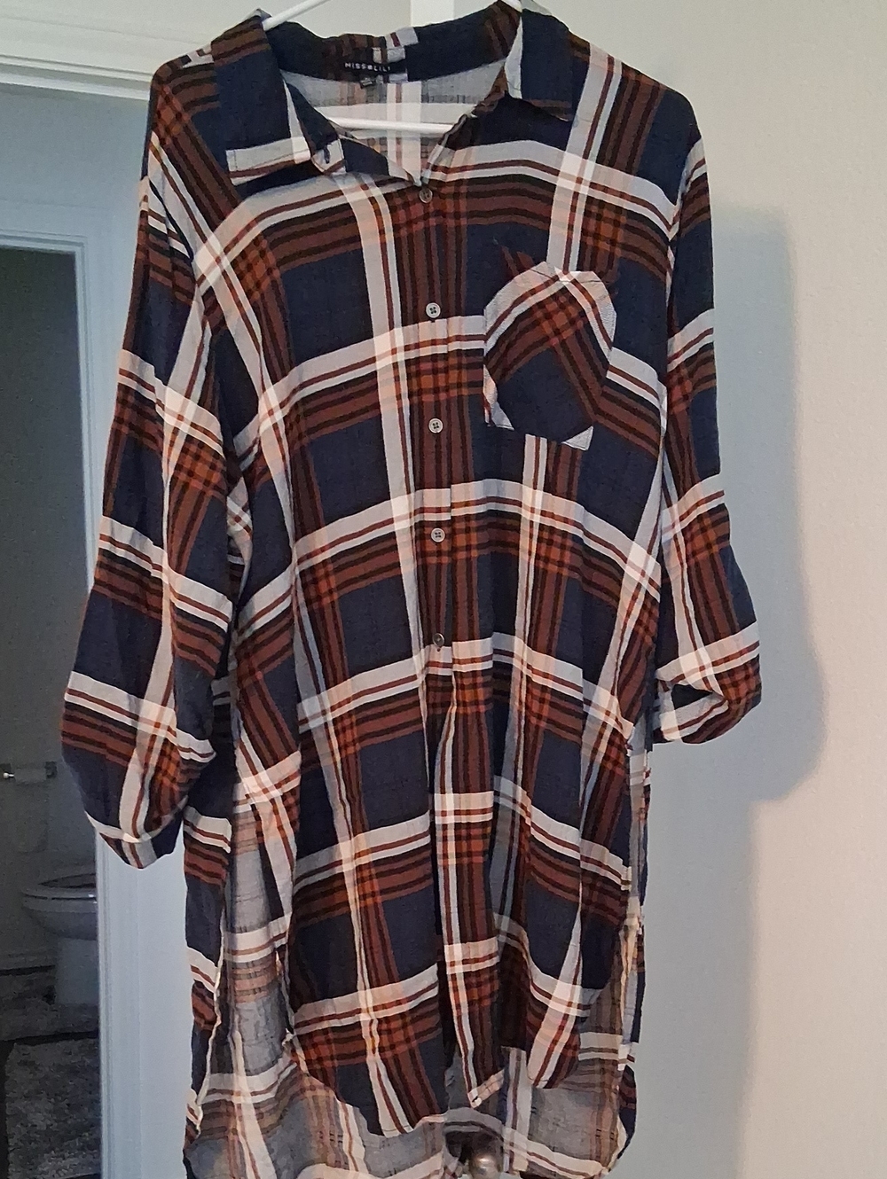 Miss Lili Navy, Brown & White Plaid Button-Down Shirt